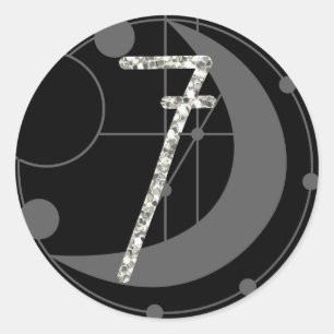 Number 7 Seven Rune Monogram Geometric Moon Black Classic Round Sticker