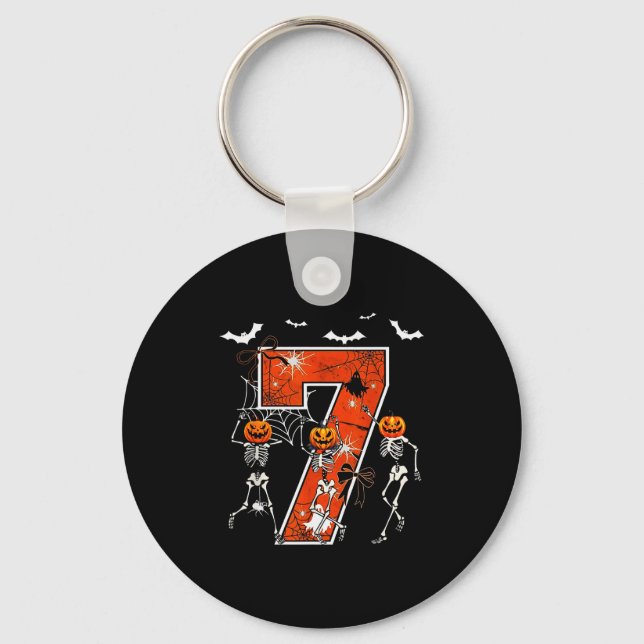 Number 7 Six Seven Meme 6 7 Halloween Dancing Skel Key Ring (Front)