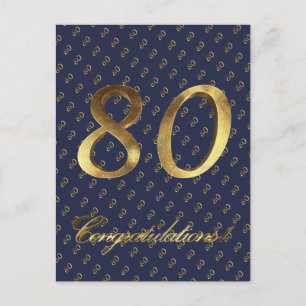 Number 80 80th Birthday Anniversary Blue Gold Postcard