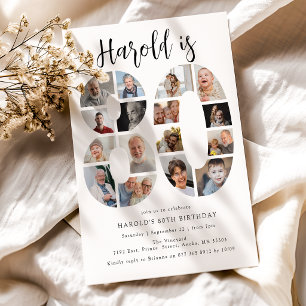 Number 80 Photo Co lage 80th Birthday Party Invitation