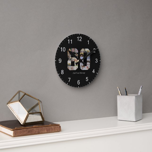 Number 80 Photo Collage Round Clock (Office)