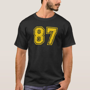 Number 87 Sports Jersey Uniform Fan Athlete Yellow T-Shirt