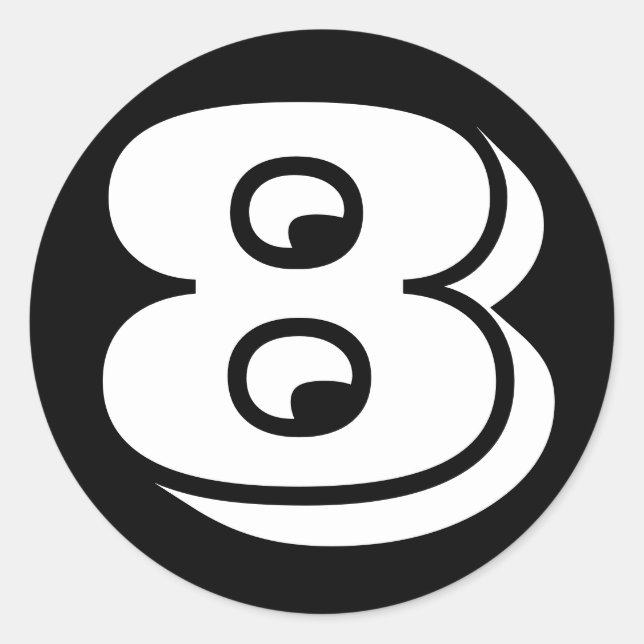 Number 8 Eight Vineta Numbers by Janz Black Classic Round Sticker (Front)