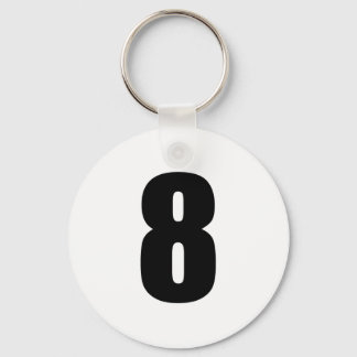 number 8 in black on white button keychain