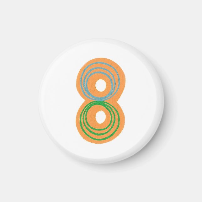 Number 8 magnet with orange, blue, and green (Front)
