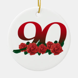 Number 90 or 90th birthday floral ceramic ornament