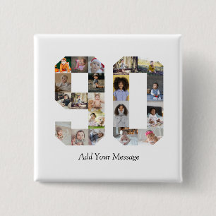Number 90 Photo Collage 15 Cm Square Badge