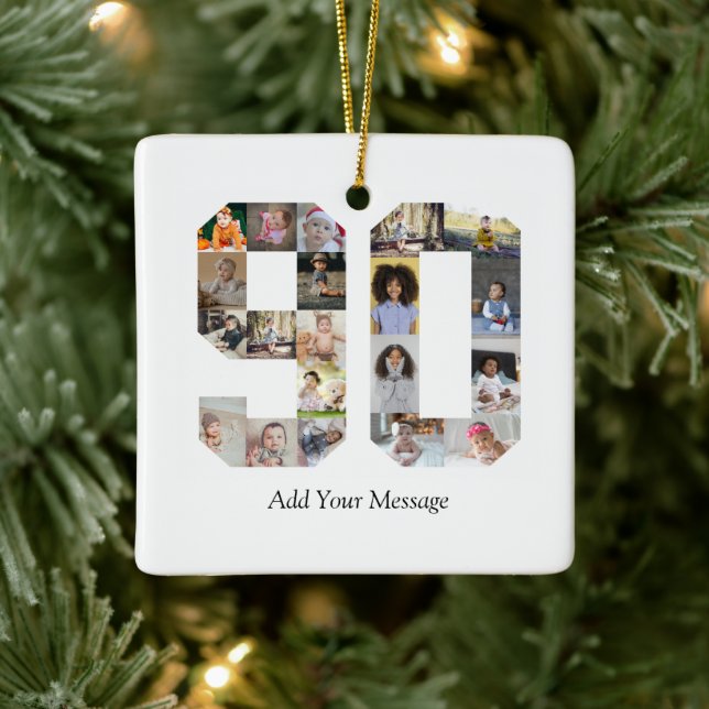 Number 90 Photo Collage Ceramic Ornament (Tree)