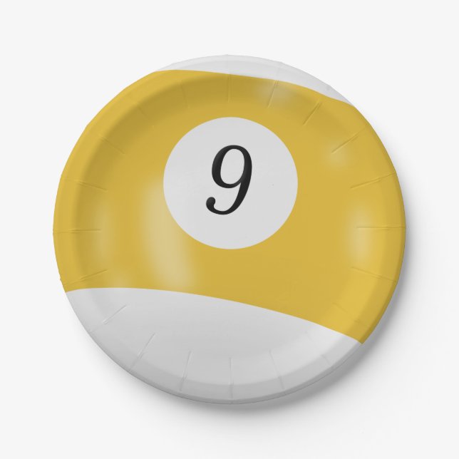 Number 9 billiard ball paper plate (Front)