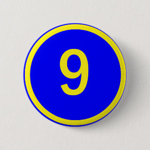 number 9 in a circle 6 cm round badge