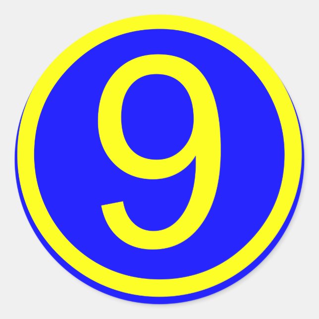 number 9 in a circle, blue background classic round sticker (Front)