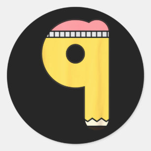 Number 9 Pencil Back to School 9th Birthday Ninth Classic Round Sticker