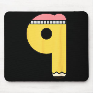 Number 9 Pencil Back to School 9th Birthday Ninth Mouse Pad