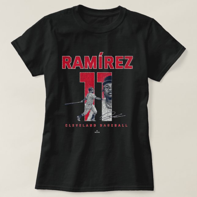 Number and Portrait Jose Ramirez Cleveland MLBPA T-Shirt (Design Front)