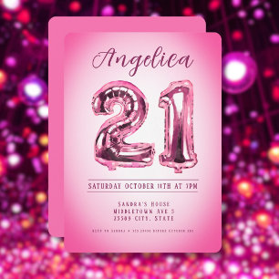 Number Balloons 21st Script Birthday Invitation