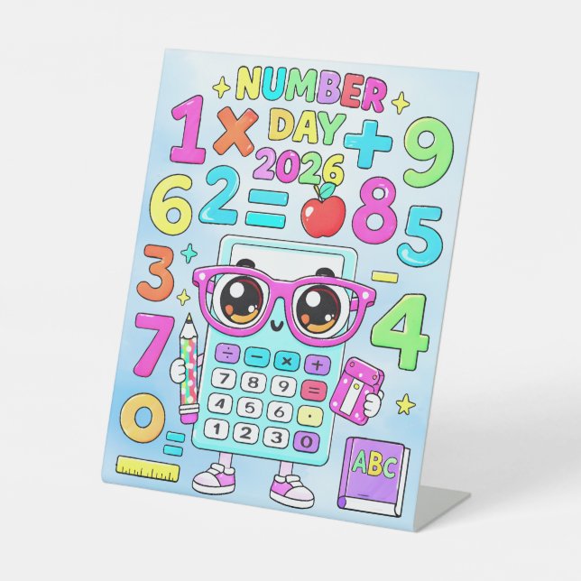 Number Day 2026 Cute Calculator Math Design Pedestal Sign (Front)
