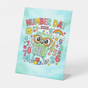 Number Day 2026 Cute Calculator Math Design Pedestal Sign