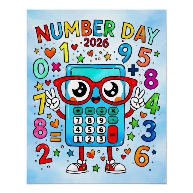 Number Day 2026 Cute Calculator Math Design Poster (Front)