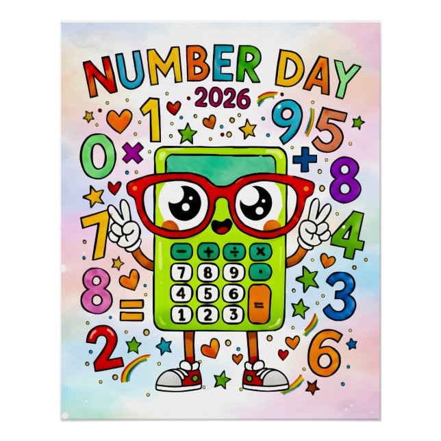 Number Day 2026 Cute Calculator Math Design Poster (Front)