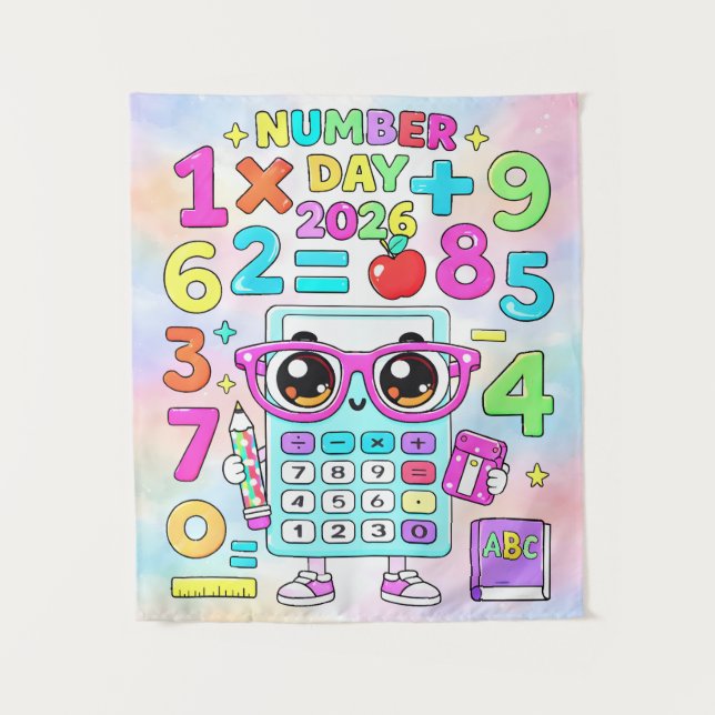 Number Day 2026 Cute Calculator Math Design Tapestry (Front)