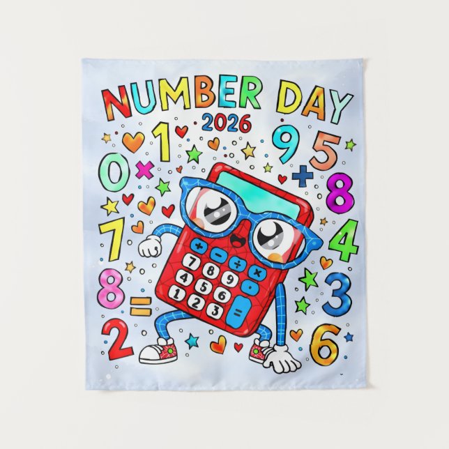 Number Day 2026 Cute Maths Calculator Poster Tapestry (Front)