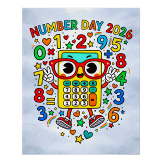 Number Day 2026 Cute Maths Sticker for Kids Poster