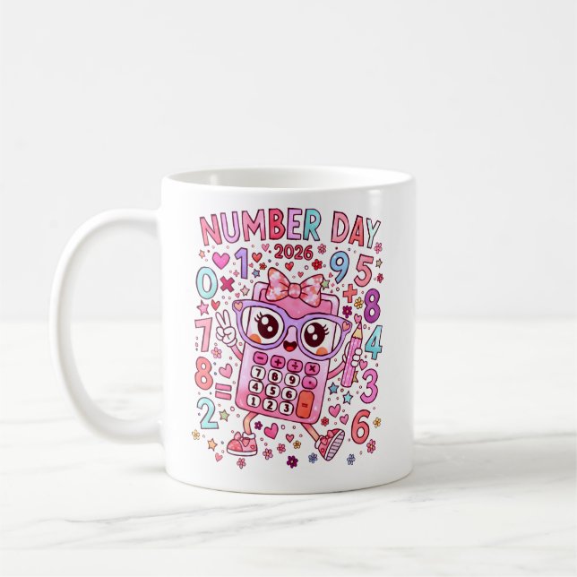 Number Day 2026 Cute Pink Maths Calculator Mug (Left)