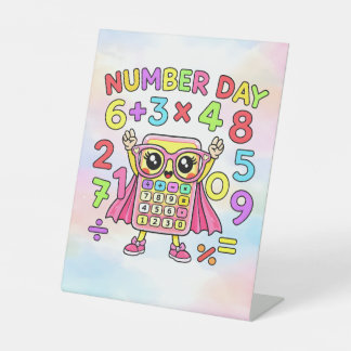 Number Day Cute Calculator Character Design Pedestal Sign