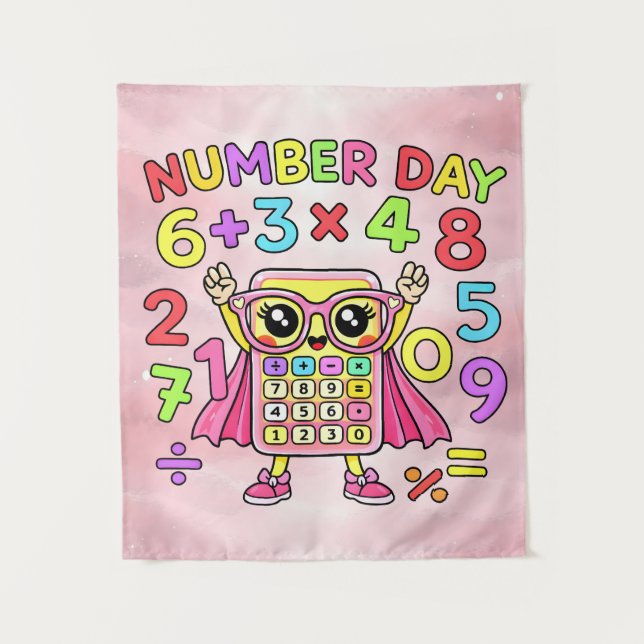 Number Day Cute Calculator Character Design Tapestry (Front)