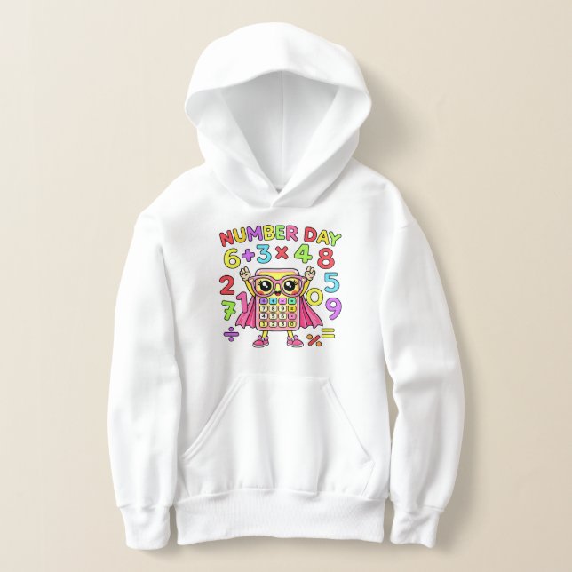 Number Day Cute Calculator Character Hoodie (Laydown)