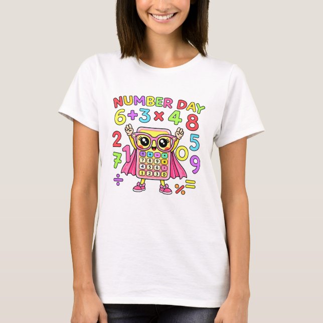 Number Day Cute Calculator Character Math T Shirt (Front)