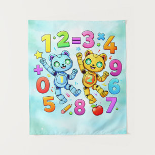 Number Day Cute Math Animals Design Tapestry