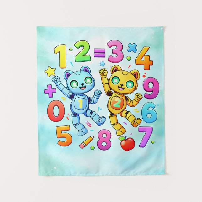 Number Day Cute Math Animals Design Tapestry (Front)