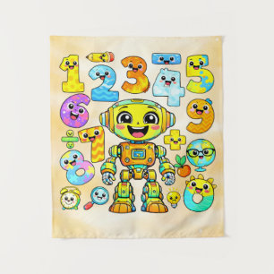 Number Day Cute Robot Numbers Design Tapestry
