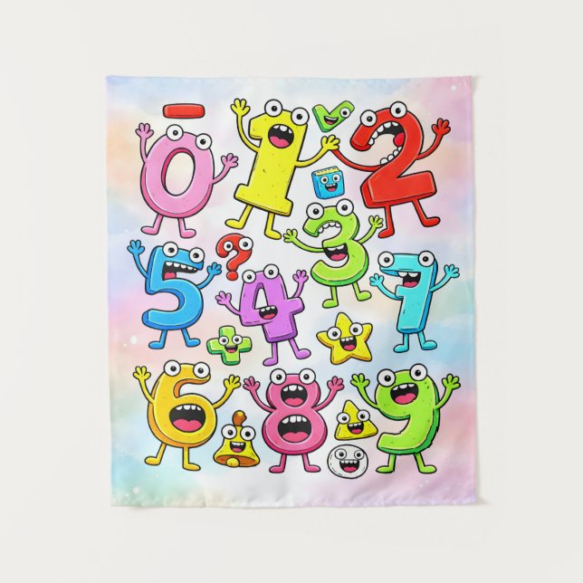 Number Day Funny Cartoon Numbers Design Tapestry (Front)