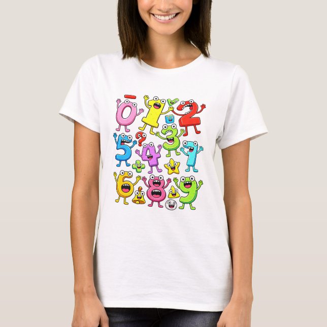 Number Day Funny Cartoon Numbers Math T Shirt (Front)