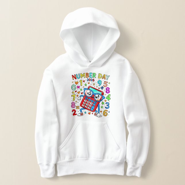 Number Day Kids Hoodie Colourful Maths Calculator (Laydown)