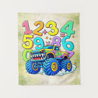 Number Day Monster Truck Math Design Tapestry