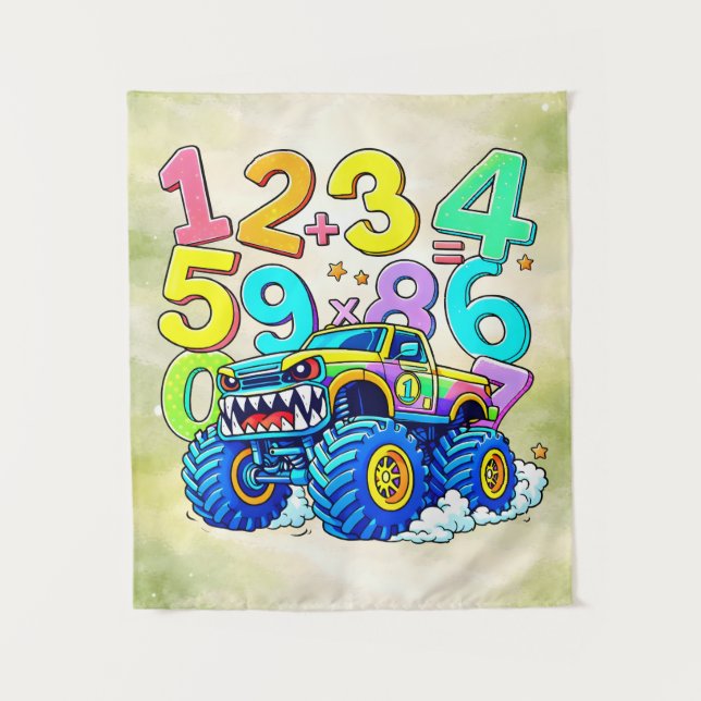 Number Day Monster Truck Math Design Tapestry (Front)