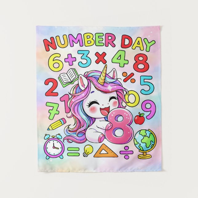 Number Day Unicorn Math Numbers Design Tapestry (Front)