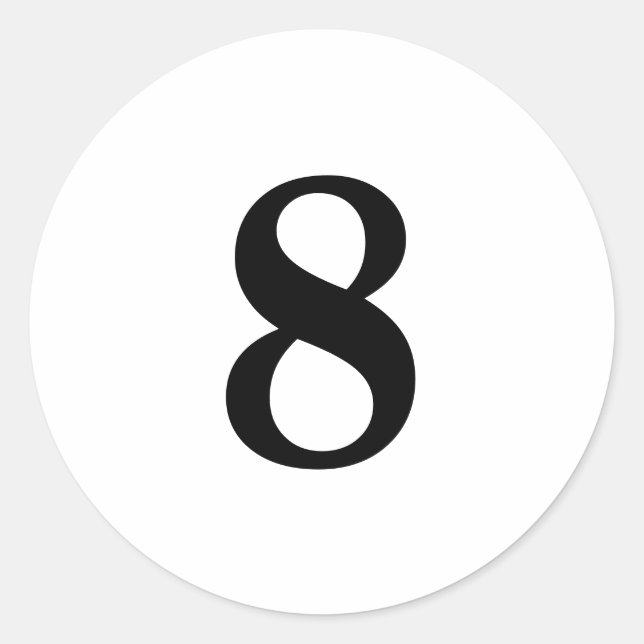 Number Eight planning simple 8 white black Classic Round Sticker (Front)