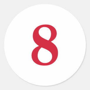Number Eight planning simple 8 white red Classic Round Sticker