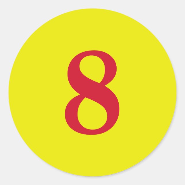 Number Eight planning simple 8 yellow red Classic Round Sticker (Front)