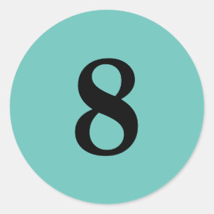 Number Eight planning supplies simple 8 aqua black Classic Round Sticker