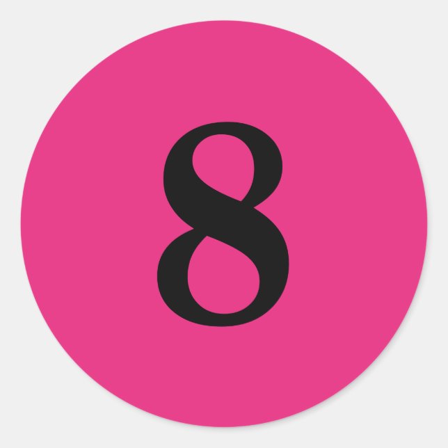 Number Eight planning supplies simple 8 pink black Classic Round Sticker (Front)