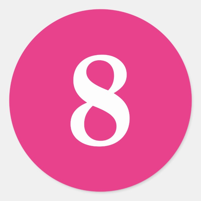 Number Eight planning supplies simple 8 pink white Classic Round Sticker (Front)