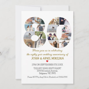 Number Eighty Custom Photo Wedding Anniversary Invitation