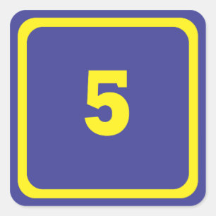 Number five on blue background with yellow frame square sticker