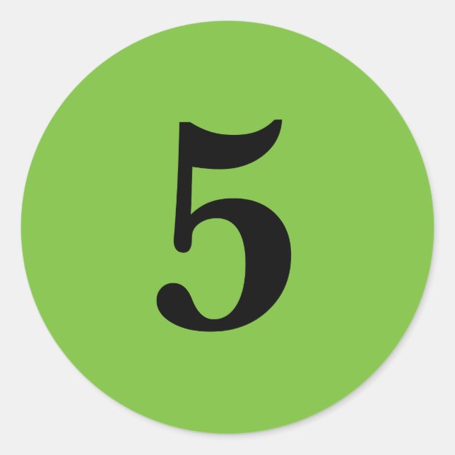Number Five planning simple 5 green black Classic Round Sticker (Front)