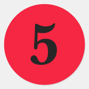 Number Five planning supplies simple 5 red black Classic Round Sticker